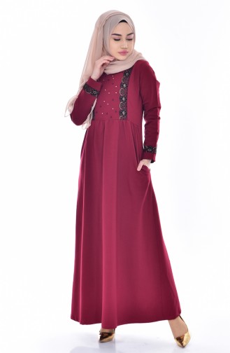 Weinrot Hijab Kleider 1005-03
