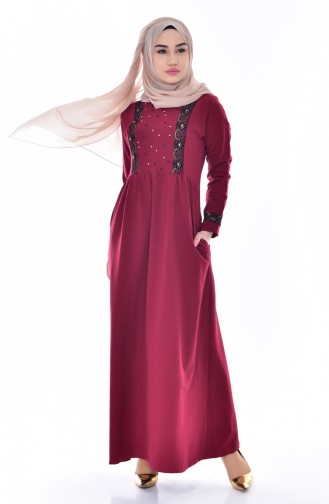 Weinrot Hijab Kleider 1005-03