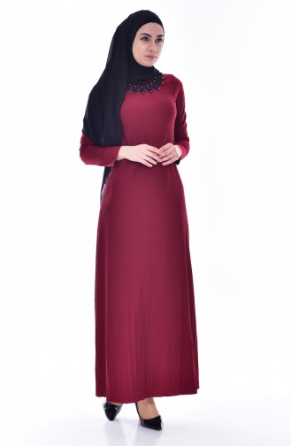 Gefaltetes Kleid mit Spitzen 4818-03 Weinrot 4818-03