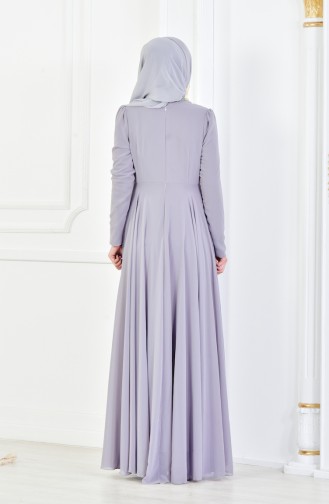 Robe de Soirée İmprimée de Perles 8048-02 Gris 8048-02