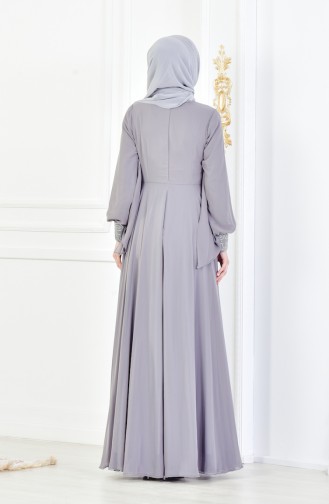 Robe de Soirée İmprimée de Pierre 8088-05 Gris 8088-05