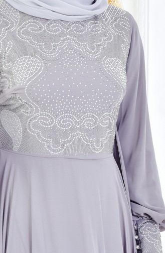 Robe de Soirée İmprimée de Pierre 8088-05 Gris 8088-05