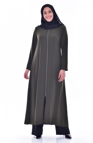 Abaya a Fermeture Col Officier Grande Taille 12054-02 Khaki 12054-02