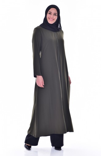 Abaya a Fermeture Col Officier Grande Taille 12054-02 Khaki 12054-02