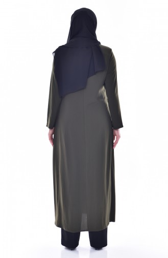 Abaya a Fermeture Col Officier Grande Taille 12054-02 Khaki 12054-02