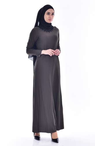 Lace Pleated Dress 4818-02 Khaki 4818-02