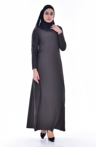 Gefaltetes Kleid mit Spitzen 4818-02 Khaki 4818-02