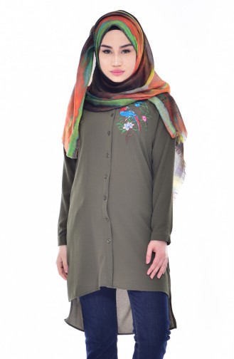 Nakışlı Asimetrik Tunik 0763-06 Haki