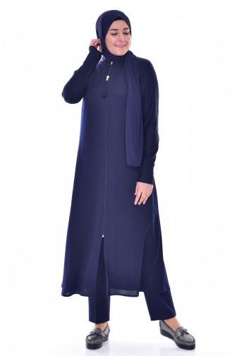 Abaya a Fermeture 1018-02 Bleu Marine 1018-02