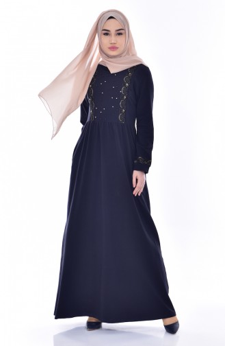 Navy Blue Hijab Dress 1005-02
