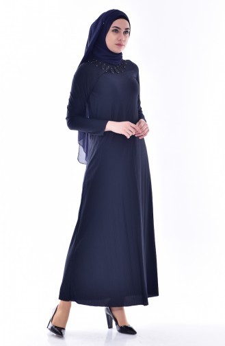 Lace Pleated Dress 4818-01 Navy Blue 4818-01