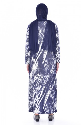 Large Size Patterned Dress 4882-01 Navy Blue 4882-01