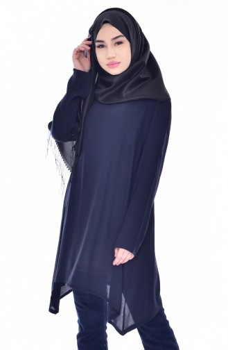 Asymmetric Tunic with Shawl 1387-02 Navy Blue 1387-02