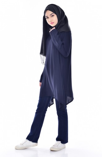 Asymmetric Tunic with Shawl 1387-02 Navy Blue 1387-02