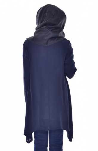 Asymmetric Tunic with Shawl 1387-02 Navy Blue 1387-02