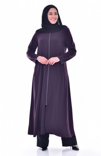 Abaya a Fermeture Col Officier Grande Taille 12054-01 Pourpre 12054-01