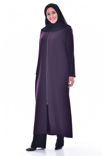 Abaya a Fermeture Col Officier Grande Taille 12054-01 Pourpre 12054-01