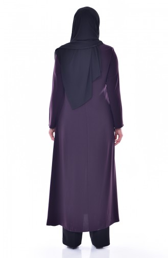 Abaya a Fermeture Col Officier Grande Taille 12054-01 Pourpre 12054-01