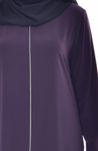 Abaya a Fermeture Col Officier Grande Taille 12054-01 Pourpre 12054-01