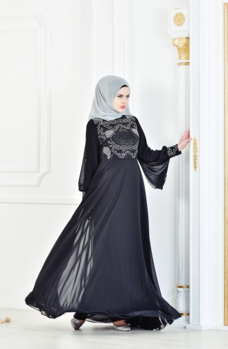 Robe de Soirée İmprimée de Pierre 8088-02 Noir 8088-02