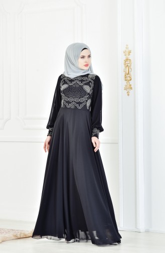 Robe de Soirée İmprimée de Pierre 8088-02 Noir 8088-02