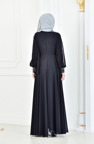 Robe de Soirée İmprimée de Pierre 8088-02 Noir 8088-02