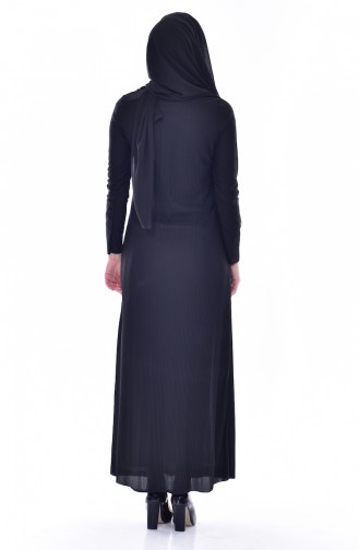 فستان بتصميم طيات مُزين بالدانتيل 4818-04 لون أسود 4818-04