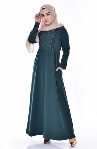 Grün Hijab Kleider 1005-05
