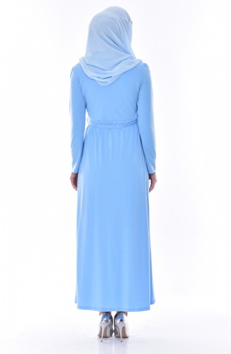 Pileli Kuşaklı Elbise 60678-05 Bebe Mavisi