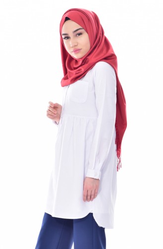 Tunique Chemise Plissée avec Poches 0708-02 Blanc 0708-02