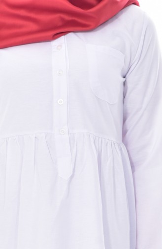 Büzgülü Cepli Gömlek Tunik 0708-02 Beyaz