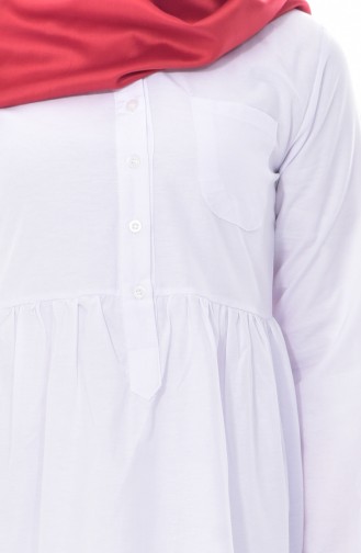 Tunique Chemise Plissée avec Poches 0708-02 Blanc 0708-02