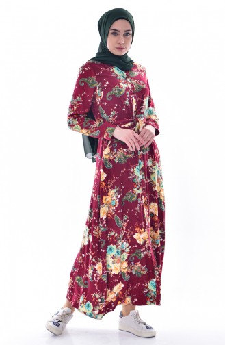 Claret Red Hijab Dress 3068-01