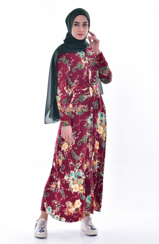 Claret Red Hijab Dress 3068-01