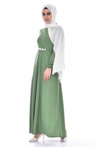 İnci İşlemeli Elbise 7797-01 Fıstık Yeşili