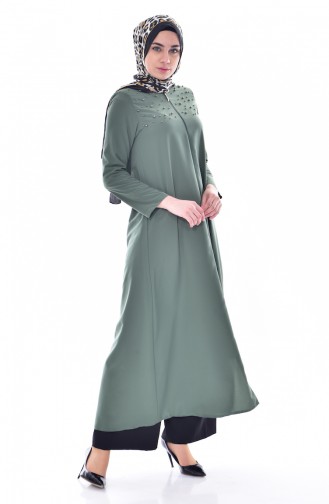 Perlen Abaya mit Reißverschluss 4012-02 Khaki 4012-02