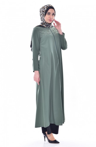 Perlen Abaya mit Reißverschluss 4012-02 Khaki 4012-02