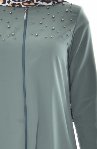 Perlen Abaya mit Reißverschluss 4012-02 Khaki 4012-02