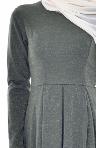 فستان بتصميم طيات 1952-05 لون اخضر كاكي 1952-05