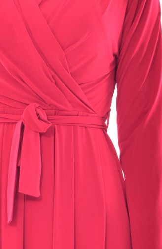 Pileli Kuşaklı Elbise 60678-04 Kırmızı