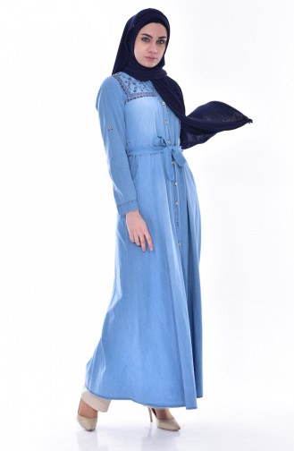 Jeans Kleid mit Stickerei 3622-01 Jeans Blau 3622-01