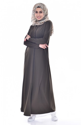 Abaya mit Reißverschluss 2002-01 Dunkel Khaki Grün 2002-01