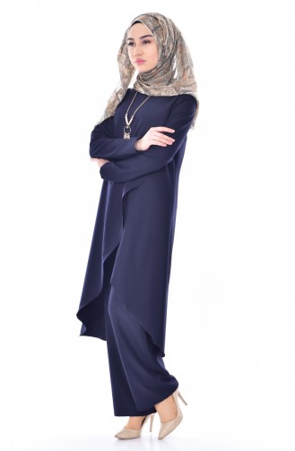 Kolyeli Tunik Pantolon İkili Takım 11158-04 Lacivert