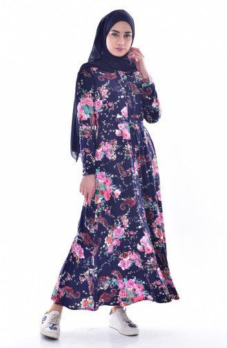 Navy Blue Hijab Dress 3068-02