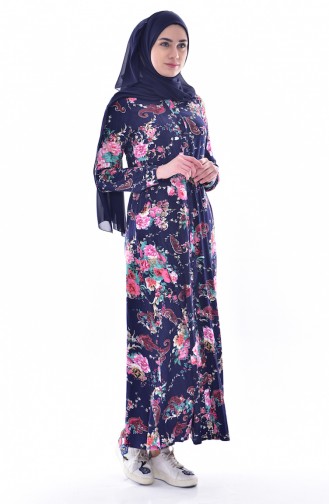 Navy Blue Hijab Dress 3068-02