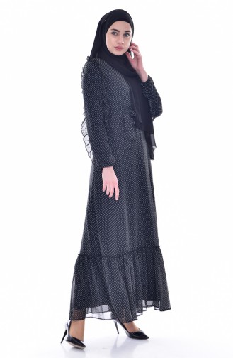 Fırfırlı Kuşaklı Elbise 50194-01 Siyah