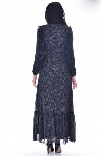 Fırfırlı Kuşaklı Elbise 50194-01 Siyah