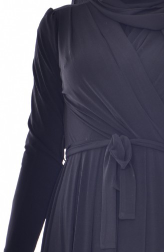 Pileli Kuşaklı Elbise 60678-03 Siyah