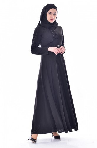 Lazer Kesim Kemerli Elbise 1861-07 Siyah