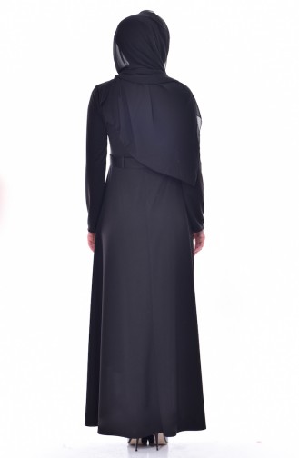 Lazer Kesim Kemerli Elbise 1861-07 Siyah